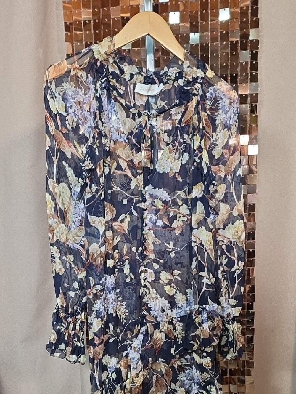 Zimmermann Navy Floral Tiered Tie-Neck Maxi Dress - Picture 11 of 17